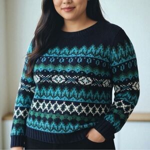 Talbots Navy and Teal Patterned Sweater NWOT